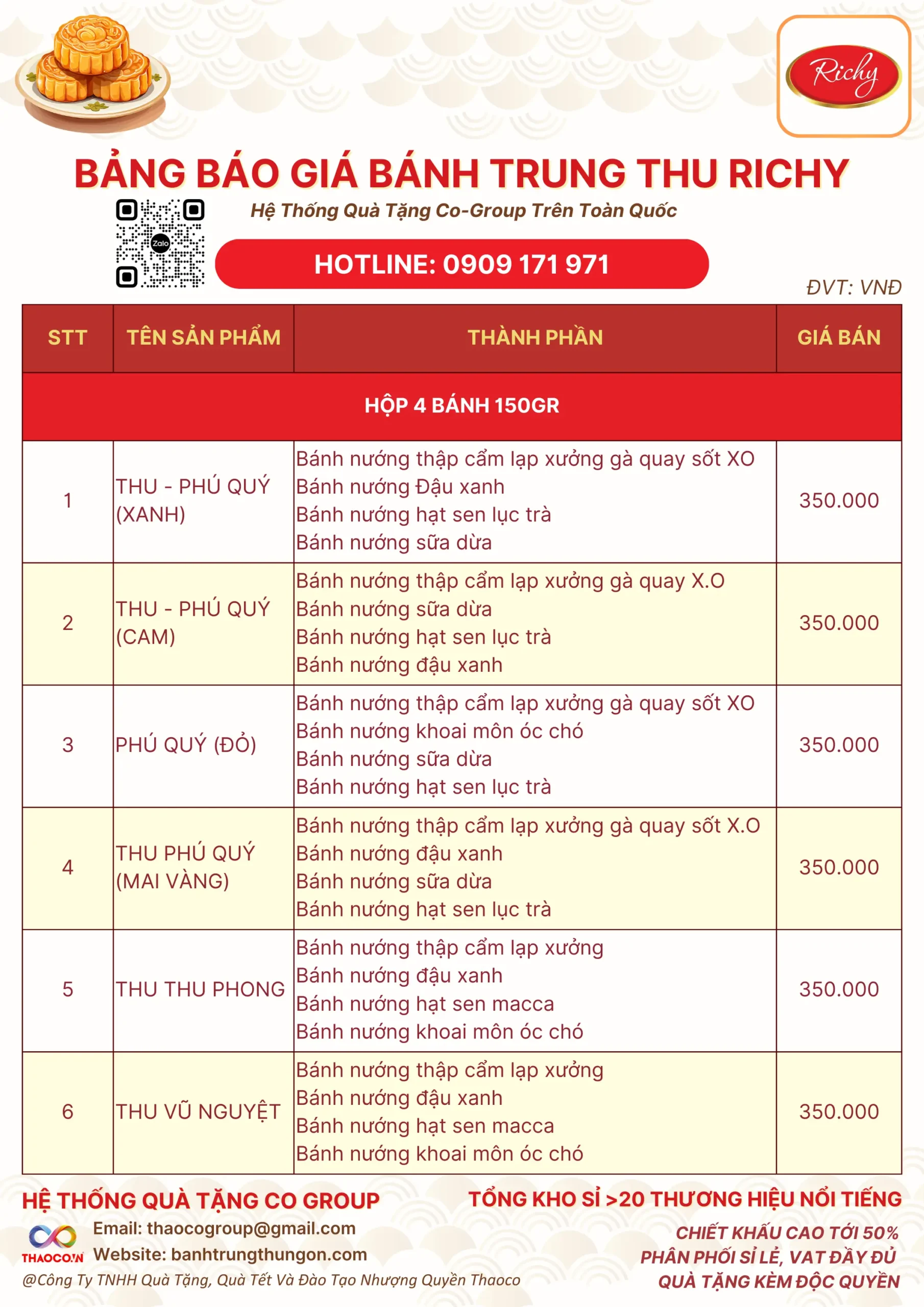 Bảng Báo Giá Bánh Trung Thu Richy 2024 Sỉ Lẻ Giá Rẻ Nhất bao nhiêu